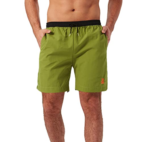 JustSun Badehose Herren Wasserabweisend Sommer Surf Badeshorts Schnelltrockend Schwimmhose mit Mesh-Futter und Taschen Grün Large von JustSun