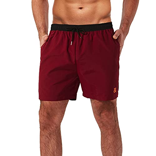 JustSun Badehose Herren Wasserabweisend Sommer Surf Badeshorts Schnelltrockend Schwimmhose mit Mesh-Futter und Taschen Rotwein Large von JustSun