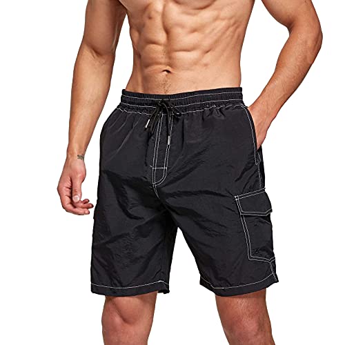 JustSun Badehose Herren Schnelltrocknend Badehosen Männer Badeshorts Schwimmhose Herren Shorts Strandshorts Boardshorts Herren Beachshorts Schwarz S von JustSun