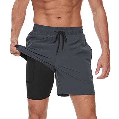 JustSun Badehose Herren Badeshorts Herren mit Kompression 2 in 1 Schnelltrocknend Männer Schwimmhose Schwimmshort Swim Shorts Grau XXL von JustSun