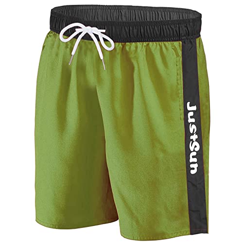 JustSun Badeshorts Herren Badehose Herren Lang Schnelltrocknend Schwimmhose Männer Strandshorts Herren Boardshorts Beach Swim Shorts Reissverschluss Taschen Grün L von JustSun