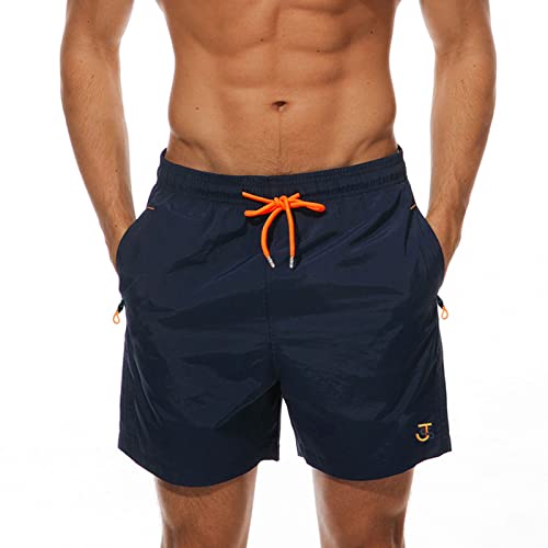 JustSun Badeshorts Herren Badehose Männer Schwimmhose Schnelltrocknend Boardshorts Strandshorts Beachshorts mit Reissverschlusstasche Dunkelblau L von JustSun