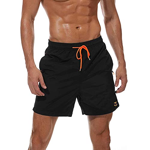 JustSun Badeshorts Herren Badehose Männer Schwimmhose Schnelltrocknend Boardshorts Strandshorts Beachshorts mit Reissverschlusstasche Schwarz L von JustSun