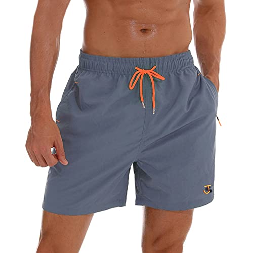 JustSun Badeshorts Herren Badehose Männer Schwimmhose Schnelltrocknend Boardshorts Strandshorts Beachshorts mit Reissverschlusstasche Grau 3XL von JustSun