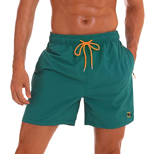 JustSun Badeshorts Herren Badehose Männer Schwimmhose Schnelltrocknend Boardshorts Strandshorts Beachshorts mit Reissverschlusstasche Grün L von JustSun