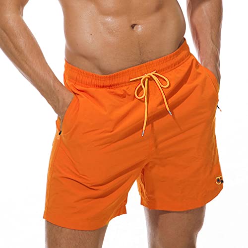 JustSun Badeshorts Herren Badehose Männer Schwimmhose Schnelltrocknend Boardshorts Strandshorts Beachshorts mit Reissverschlusstasche Orange M von JustSun