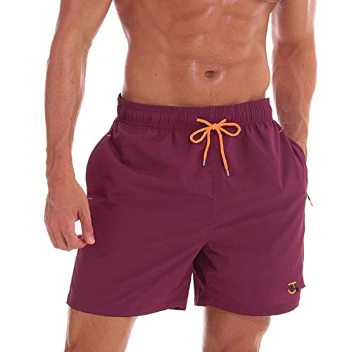 JustSun Badeshorts Herren Badehose Männer Schwimmhose Schnelltrocknend Boardshorts Strandshorts Beachshorts mit Reissverschlusstasche Rot XXL von JustSun