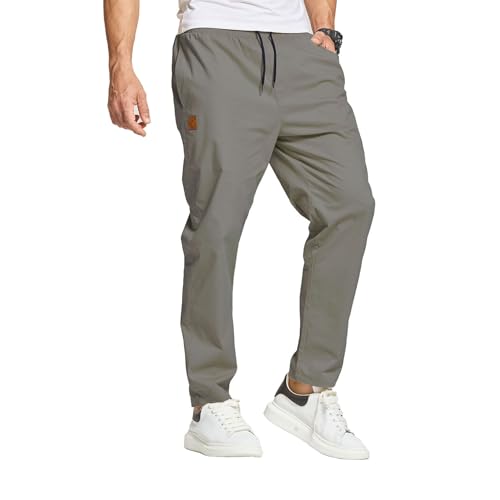 JustSun Hosen Herren Chino Cargo Hose Herren Freizeithose Cargohose Männer Jogginghose Herren Baumwolle Elastische Taille mit Kordelzug Grau M von JustSun