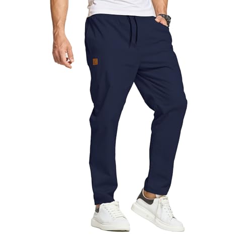 JustSun Hosen Herren Chino Cargo Hose Herren Freizeithose Cargohose Männer Jogginghose Herren Baumwolle Elastische Taille mit Kordelzug Blau M von JustSun