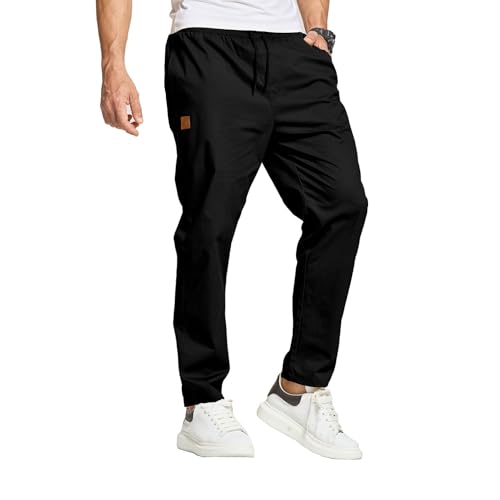 JustSun Hosen Herren Chino Cargo Hose Herren Freizeithose Cargohose Männer Jogginghose Herren Baumwolle Elastische Taille mit Kordelzug Schwarz M von JustSun