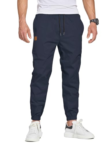 JustSun Chino Hosen Herren Baumwolle Freizeithose Herren Jogginghose Herren Sporthose Männer Lang Trainingshose mit Kordelzug Casual Hose mit Taschen Blau S von JustSun