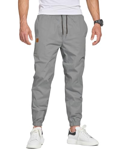 JustSun Chino Hosen Herren Baumwolle Freizeithose Herren Jogginghose Herren Sporthose Trainingshose mit Kordelzug Casual Hose mit Taschen Grau L von JustSun