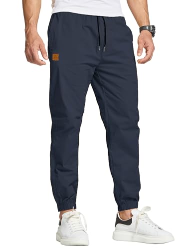JustSun Chino Hosen Herren Baumwolle Freizeithose Jogginghose Herren Trainingshose Sporthose Männer Lang mit Kordelzug Casual Hose mit Taschen Blau M von JustSun