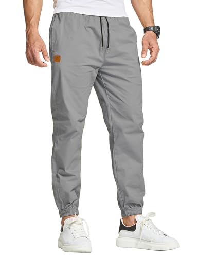JustSun Grau XXL Chino Hosen Herren Baumwolle Freizeithose Jogginghose Trainingshose Sporthose Männer Lang mit Kordelzug Casual Hose mit Taschen von JustSun