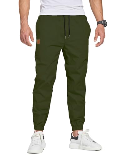 JustSun Chino Hosen Herren Baumwolle Freizeithose Herren Jogginghose Herren Trainingshose Sporthose Männer Lang mit Kordelzug Casual Hose mit Taschen Grün 3XL von JustSun