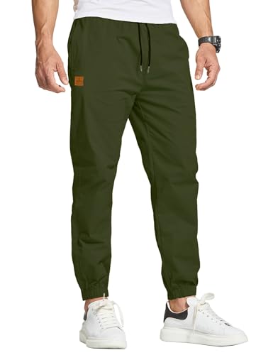 JustSun Chino Hosen Herren Baumwolle Freizeithose Herren Jogginghose Herren Trainingshose Sporthose Männer Lang mit Kordelzug Casual Hose mit Taschen Grün S von JustSun