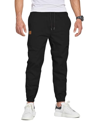 JustSun Chino Hosen Herren Baumwolle Freizeithose Herren Jogginghose Herren Trainingshose Sporthose Männer Lang mit Kordelzug Casual Hose mit Taschen Schwarz 3XL von JustSun