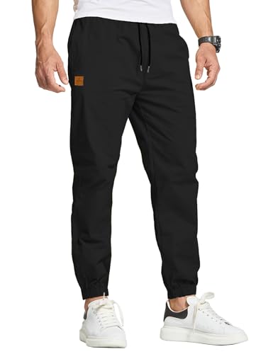 JustSun Chino Hosen Herren Baumwolle Freizeithose Jogginghose Herren Trainingshose Sporthose Männer Lang mit Kordelzug Casual Hose mit Taschen Schwarz XL von JustSun