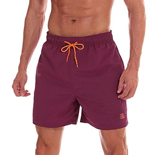 JustSun Herren Badehose Männer Badeshorts Herren Kurz Schnelltrocknend Schwimmhose Boardshorts Strandshorts Herren Beachshorts Rotwein XL von JustSun