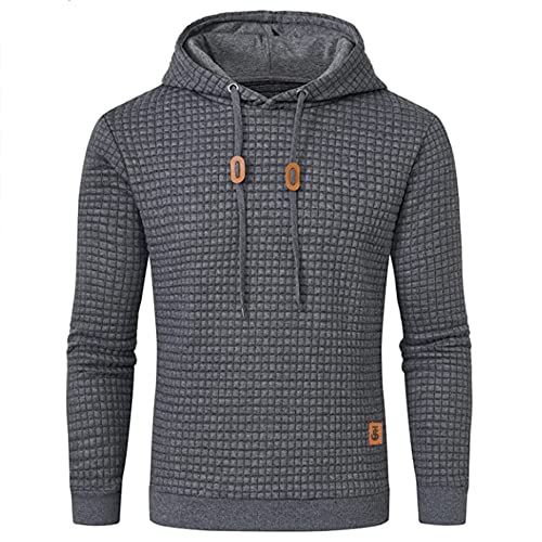 JustSun Herren Hoodie Kapuzenpullover Pullover Herren Karierter Jacquard Hooded Hoodie Grau S von JustSun