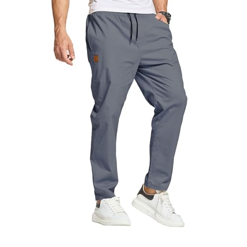 JustSun Hosen Herren Chino Cargo Hose Herren Freizeithose Cargohose Männer Jogginghose Herren Baumwolle Elastische Taille mit Kordelzug Denim Blau L von JustSun