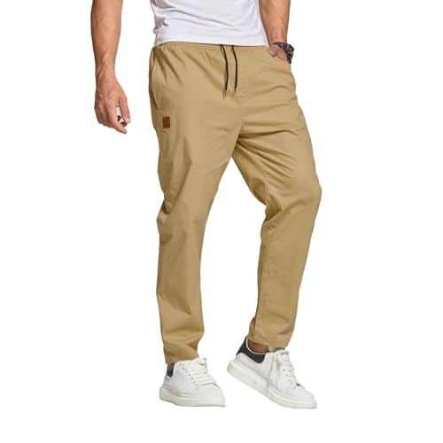 JustSun Hosen Herren Chino Cargo Hose Herren Freizeithose Cargohose Männer Jogginghose Herren Baumwolle Elastische Taille mit Kordelzug Khaki XL von JustSun