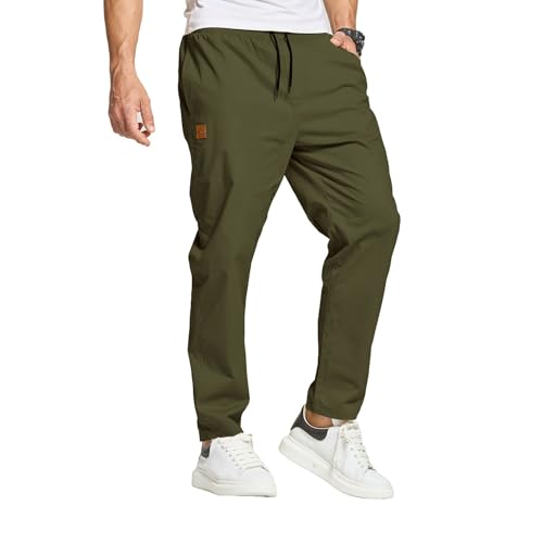 JustSun Hosen Herren Chino Cargo Hose Herren Freizeithose Cargohose Männer Jogginghose Herren Baumwolle Elastische Taille mit Kordelzug Armeegrün L von JustSun