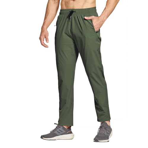 JustSun Herren Jogginghose Trainingshose Sporthose Herren Lang Schnelltrocknend Laufhose Männer Track Pants Stretch Sport Gym Fitness Hose Herren mit Reißverschluss Armeegrün M von JustSun