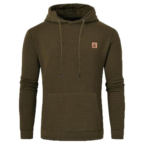 JustSun Hoodie Herren Pullover Kapuzenpullover Herren Jacquard Hoody mit Kapuze Armeegrün 2XL von JustSun