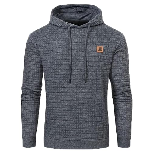 JustSun Hoodie Herren Pullover Kapuzenpullover Herren Jacquard Hoody mit Kapuze Grau XL von JustSun