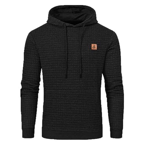 JustSun Hoodie Herren Pullover Kapuzenpullover Herren Jacquard Hoody mit Kapuze Schwarz M von JustSun