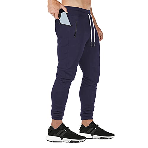 JustSun Jogginghose Herren Baumwolle Classic Sweathose Elasticated Cuff Trainingshose Männer Slim Fit mit Reißverschlusstaschen Blau Small von JustSun