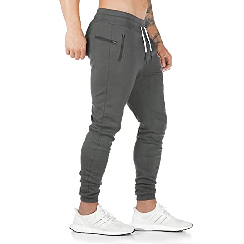 JustSun Jogginghose Herren Baumwolle Classic Sweathose Elasticated Cuff Trainingshose Männer Slim Fit mit Reißverschlusstaschen Grau 3X-Large von JustSun