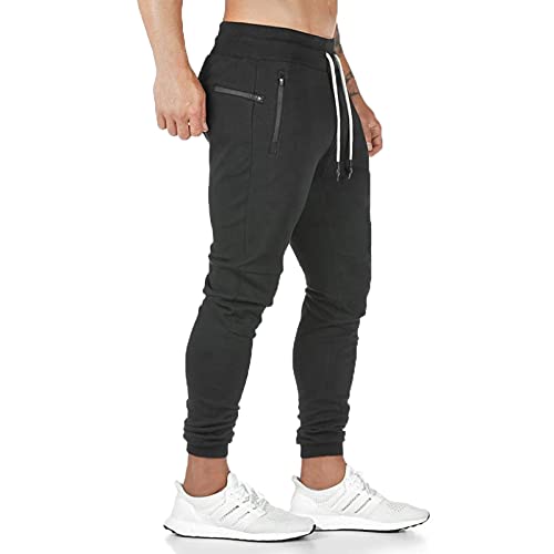 JustSun Jogginghose Herren Baumwolle Classic Sweathose Elasticated Cuff Trainingshose Männer Slim Fit mit Reißverschlusstaschen Schwarz 3X-Large von JustSun