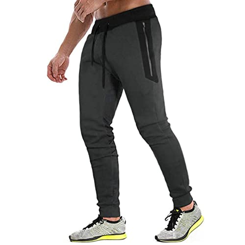 JustSun Jogginghose Herren Trainingshose Sporthose Herren Lang Slim Fit Fitness Hosen Herren mit Reißverschlusstaschen Grau 2XL von JustSun