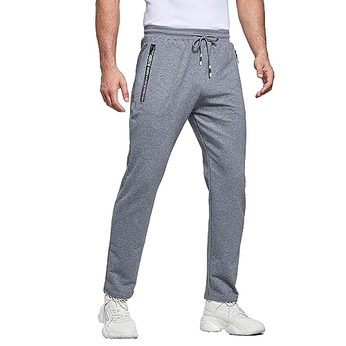 JustSun Jogginghose Herren Baumwolle Sporthose Herren Lang Trainingshose Männer Sweatpants Freizeithose Jogger Sport Hosen Herren mit Reissverschluss Grau L von JustSun