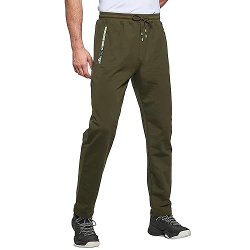 JustSun Jogginghose Herren Baumwolle Sporthose Herren Lang Trainingshose Männer Sweatpants Freizeithose Sport Hose Herren mit Reissverschluss Armee grün S von JustSun