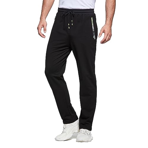 JustSun Jogginghose Herren Baumwolle Sporthose Herren Lang Trainingshose Männer Sweatpants Freizeithose Sport Hose Herren mit Reissverschluss Schwarz S von JustSun