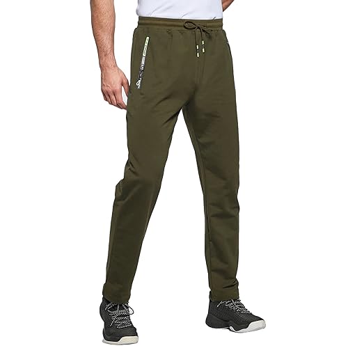 JustSun Jogginghose Herren Baumwolle Sporthose Herren Lang Trainingshose Männer Sweatpants Freizeithose Sport Hosen Herren mit Reissverschluss Armee grün M von JustSun