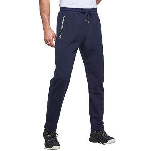 JustSun Jogginghose Herren Baumwolle Sporthose Herren Lang Trainingshose Männer Sweatpants Sweathose Freizeithose Sport Hosen Herren mit Reissverschluss Blau XL von JustSun
