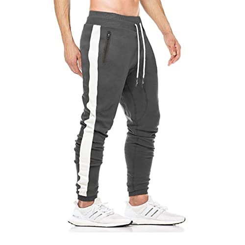 JustSun Jogginghose Herren Trainingshose Baumwolle Sporthose Herren Lang Männer Jogging Hose Slim Fit Fitness Sweathose Hosen Herren mit Reißverschlusstaschen Grau M von JustSun