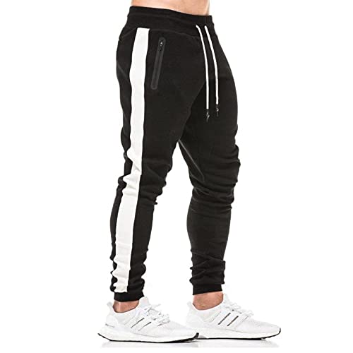 JustSun Jogginghose Herren Trainingshose Baumwolle Sporthose Herren Lang Männer Jogging Hose Slim Fit Fitness Sweathose Hosen Herren mit Reißverschlusstaschen Schwarz L von JustSun