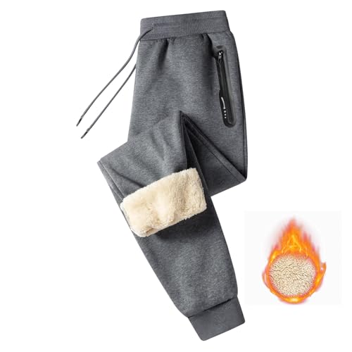JustSun Jogginghose Herren Baumwolle Trainingshose Männer Gefütterte Thermo Fleece Hosen Herren Warme Winter Sporthose Herren Lang Freizeithose Herren mit Reißverschlusstaschen Taschen Grau S von JustSun