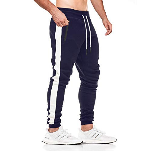 JustSun Jogginghose Herren Baumwolle Trainingshose Männer Sporthose Herren Lang Joggers Jogging-Hose Herren Sweathose Hosen Fitness Trackpants Gym Outdoor Herren Blau L von JustSun