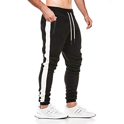 JustSun Jogginghose Herren Baumwolle Trainingshose Männer Sporthose Herren Lang Joggers Jogging-Hose Herren Sweathose Hosen Fitness Trackpants Gym Outdoor Herren Schwarz L von JustSun