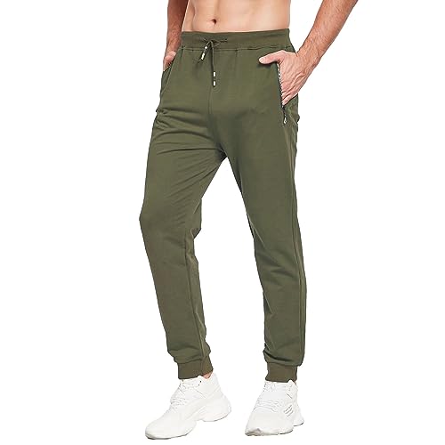 JustSun Jogginghose Herren Baumwolle Sporthose Trainingshose Herren Lang Fitness Hosen Männer Sweathose Sweatpants Herren mit Reissverschluss Taschen Grün 3XL von JustSun