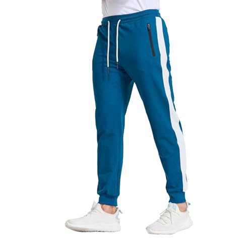 JustSun Jogginghose Herren Baumwolle Trainingshose Männer Sporthose Herren Lang Joggers Jogging-Hose Herren Sweathose Hosen Fitness Trackpants Gym Sport Herren Pfauenblau L von JustSun