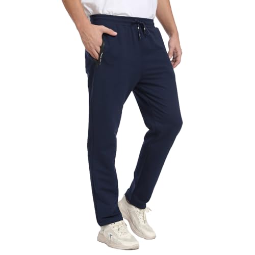 JustSun Jogginghose Herren Baumwolle Trainingshose Männer Sporthose Lang Herren Sweatpants Freizeithose Fitness Hosen Herren mit Reißverschlusstaschen Blau L von JustSun