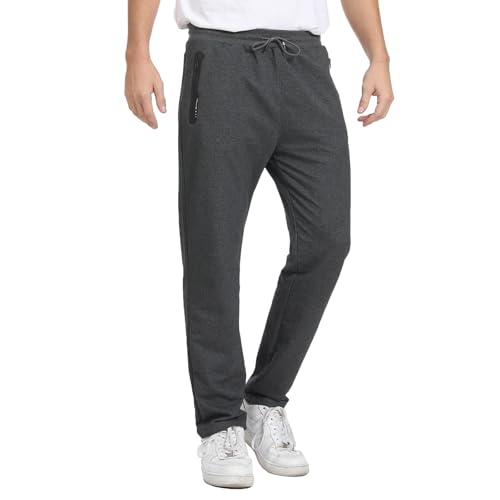 JustSun Jogginghose Herren Baumwolle Trainingshose Männer Sporthose Lang Herren Sweatpants Freizeithose Fitness Hosen Herren mit Reißverschlusstaschen Dunkelgrau XXL von JustSun