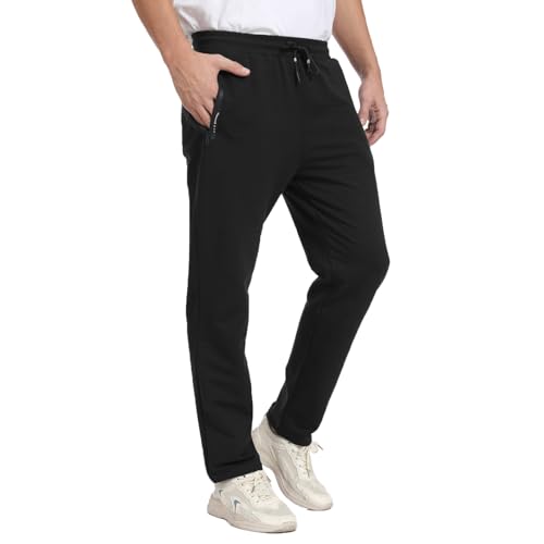 JustSun Jogginghose Herren Baumwolle Trainingshose Männer Sporthose Lang Herren Sweatpants Freizeithose Fitness Hosen Herren mit Reißverschlusstaschen Schwarz XL von JustSun